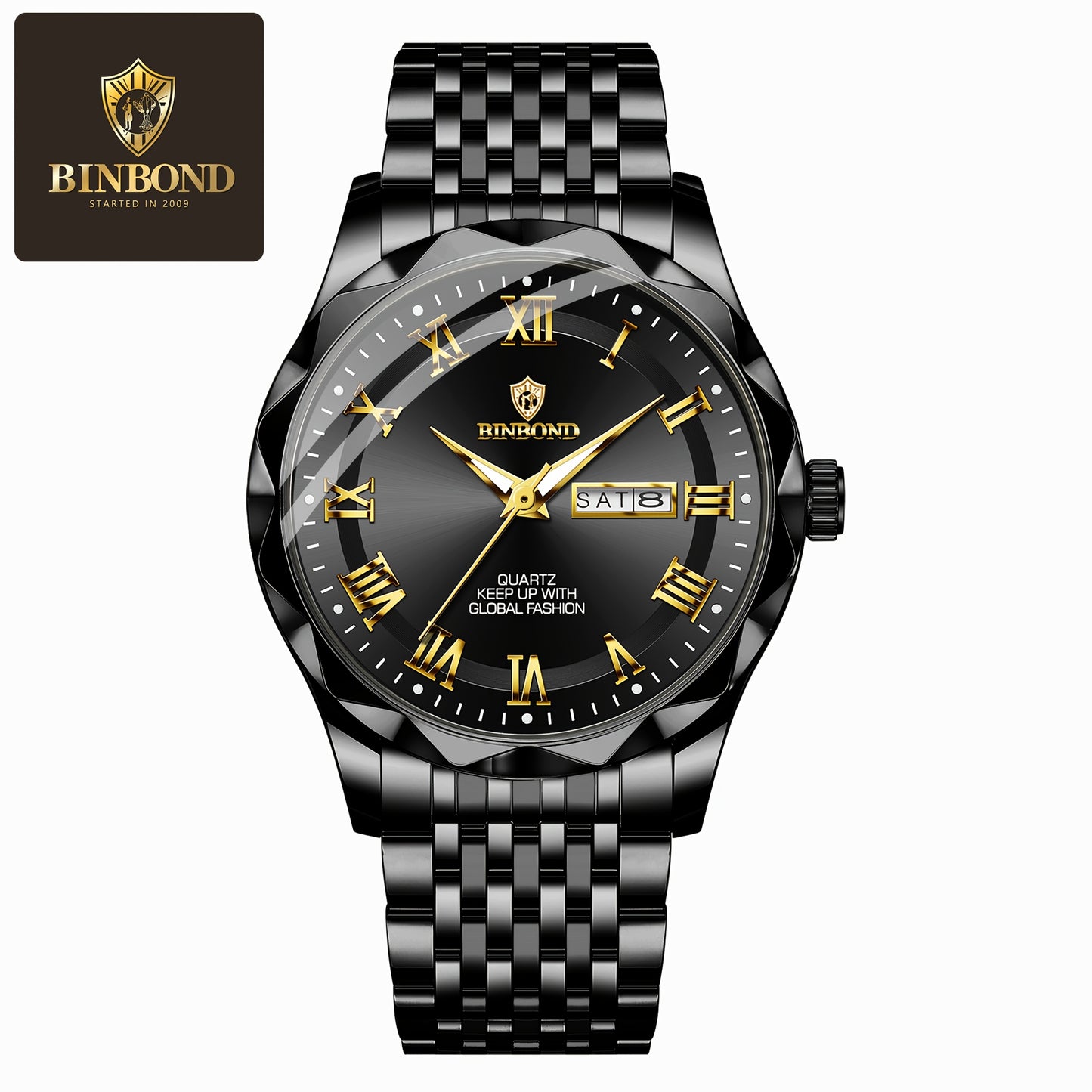 BINBOND Men'S Quartz Watch - Waterproof, Stainless Steel, Luxury Business Style with Stopwatch & Date Display, Blue & Silvery Dial, Electronic Movement, IP67 Rating, Elegant Male Wristwatch for Professional or Casual Wea