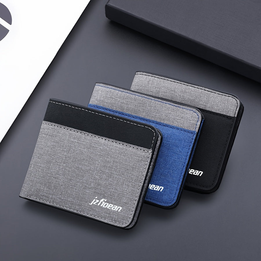 JULIANO Men's Slim Bifold Wallet - Multi-Card Holder with Cash Slot, Denim & Faux Leather Patchwork, Coin Purse in Black, Blue, Gray - Oxford Material for Everyday Use, Small Wallet