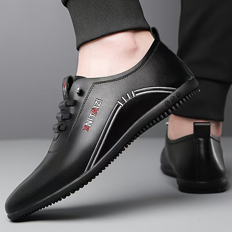 1 Pair of Men's Stylish Black & White Sneakers - Lace-Up Design, Round Toe, Rubber Sole, PU Upper, Perfect for Casual & Business Wear, Everyday Sneakers | Sporty Casual Shoes | Durable Footwear Construction