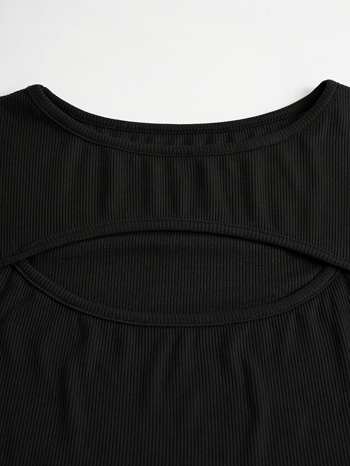 1pc Essence Women'S Elegant Ribbed Long Sleeve T-Shirt, Polyester and Spandex Blend, Hollow-Out Detail, Solid Color, Crew Neck, Regular Length, Knitted Fabric - Autumn/Winter Collection