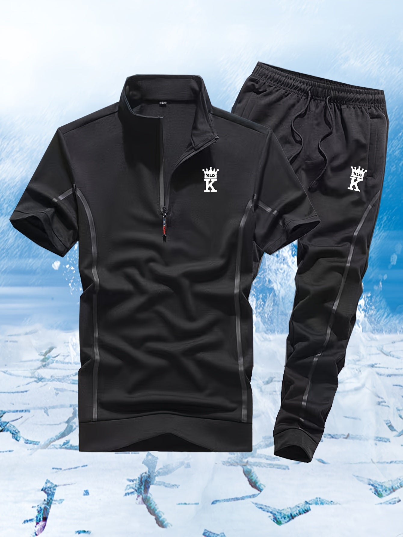 Men's Summer Casual Stand Collar Drawstring Sportswear Set