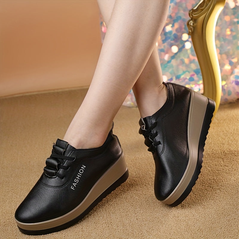 Women's Slip-On Platform Loafers - Synthetic Cover Upper & Rubber Sole, Black & Brown Contrast Casual Shoes with Cushioned Comfort, Low Heel for Autumn Casual Attire, Modern Flap Closure, Durable Traction Footwear