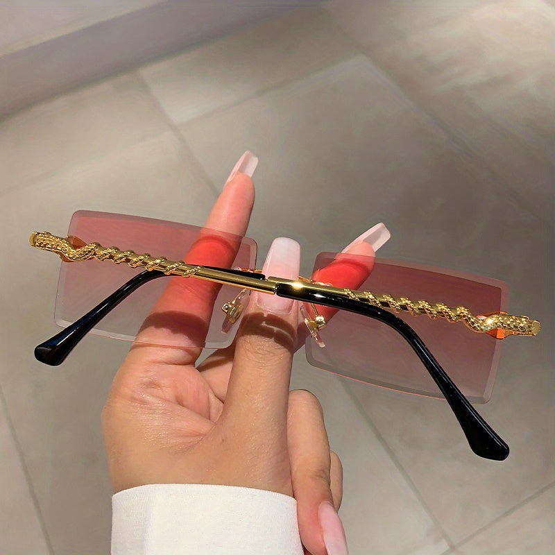 1 pair of ladies metal rectangular rimless snake pattern decoration glasses legs high quality leisure European and American hot style glasses, suitable for street shooting parties and parties to wear