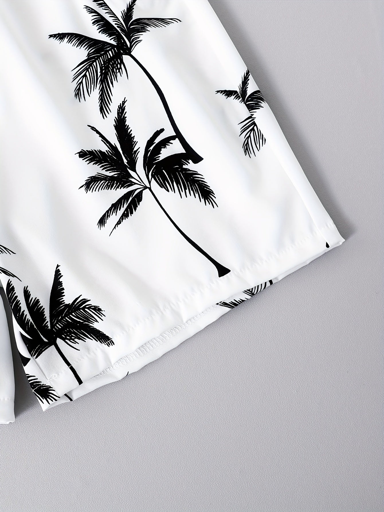 2pcs Boys Casual Coconut Tree Graphic Print Short Sleeve Lapel Shirt & Shorts Set, Comfy Summer Boys Clothing For Daily & Outdoor Wear