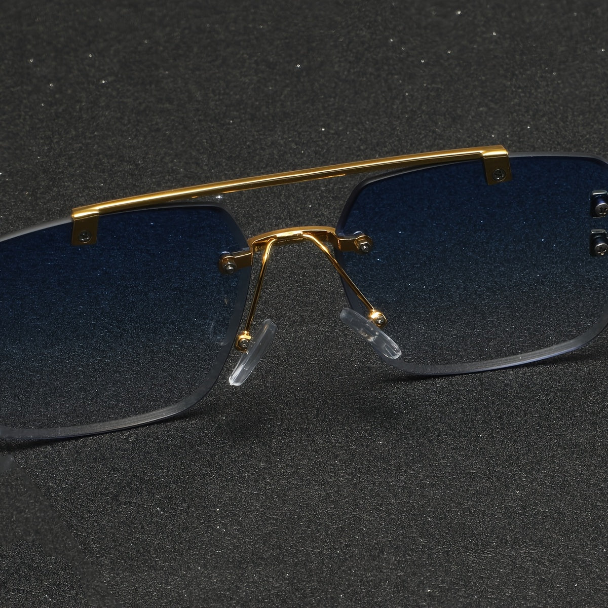 One Pair of Men's Metal Square Frameless Double Bar Vintage High-Quality Exquisite Lightweight Fashion Glasses Suitable for Daily Wear