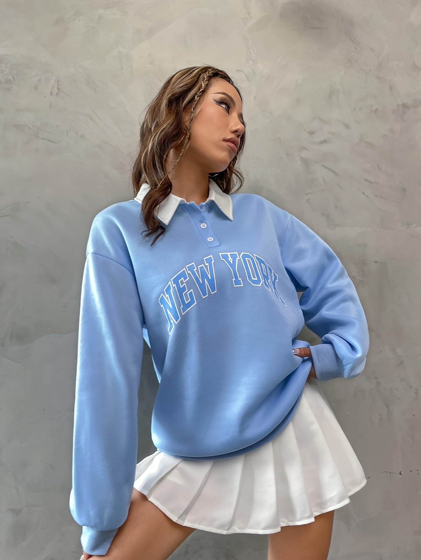 Women's Pullover, Polo Neck Design, Monogram Pattern, Suitable For Sports And Everyday