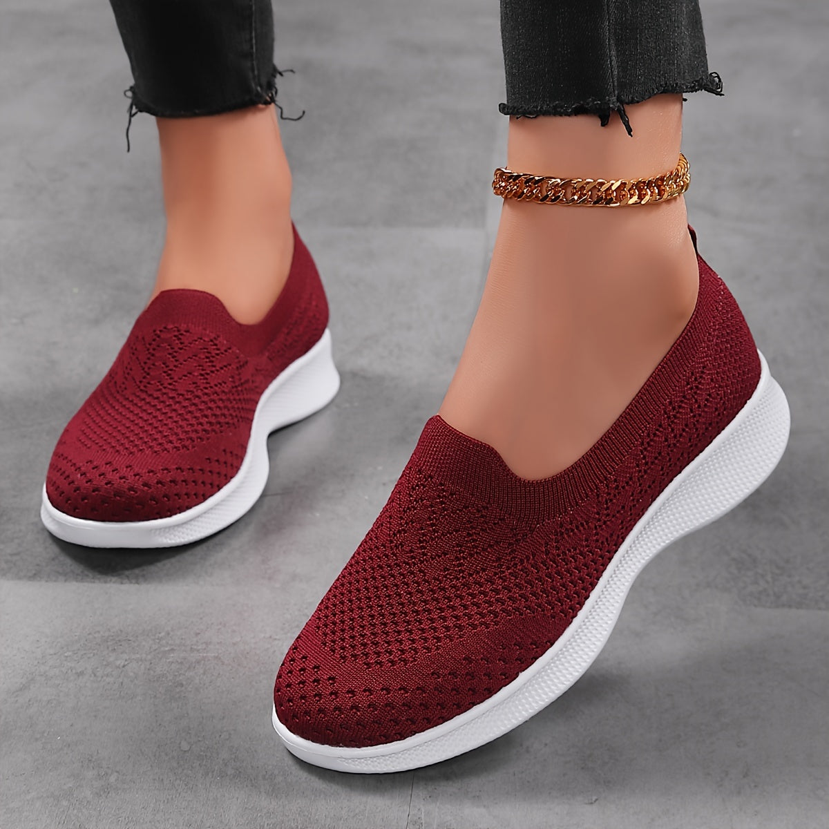 Women's Casual Slip-On Sneakers, Breathable Mesh Lightweight Flat Shoes For Work, Versatile Low-Top Sports Shoes Plus Size
