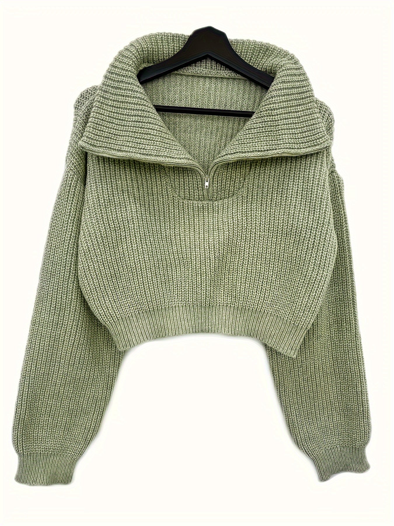 Autumn and Winter Half-Zip Short Fashion Lantern Sleeve Pullover Sweater to Show Your Figure and Versatile