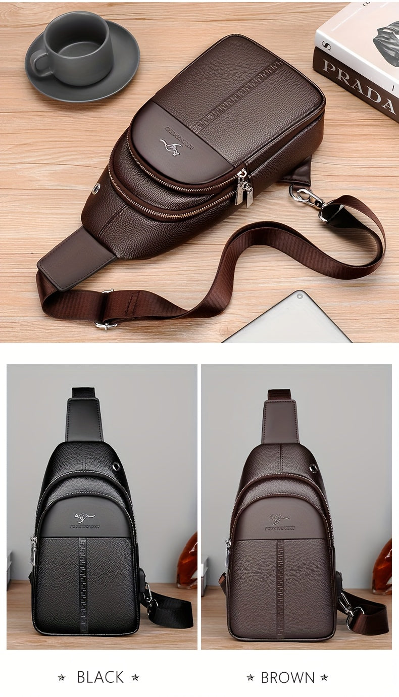 Men's Chest Bag Crossbody Shoulder Bag Small Fanny Pack Fashion Casual PU Leather Men's Satchel