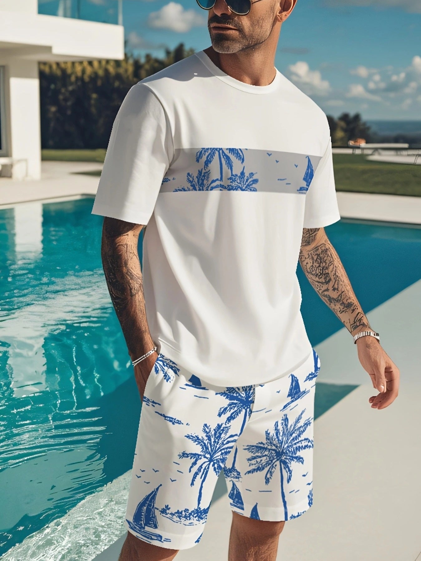 2025 New Men's Casual T-Shirt and Shorts, Regular Print, Fashion Sportswear, Summer Cool 3D Printed Breathable Outdoor Leisure Short Sleeve Set
