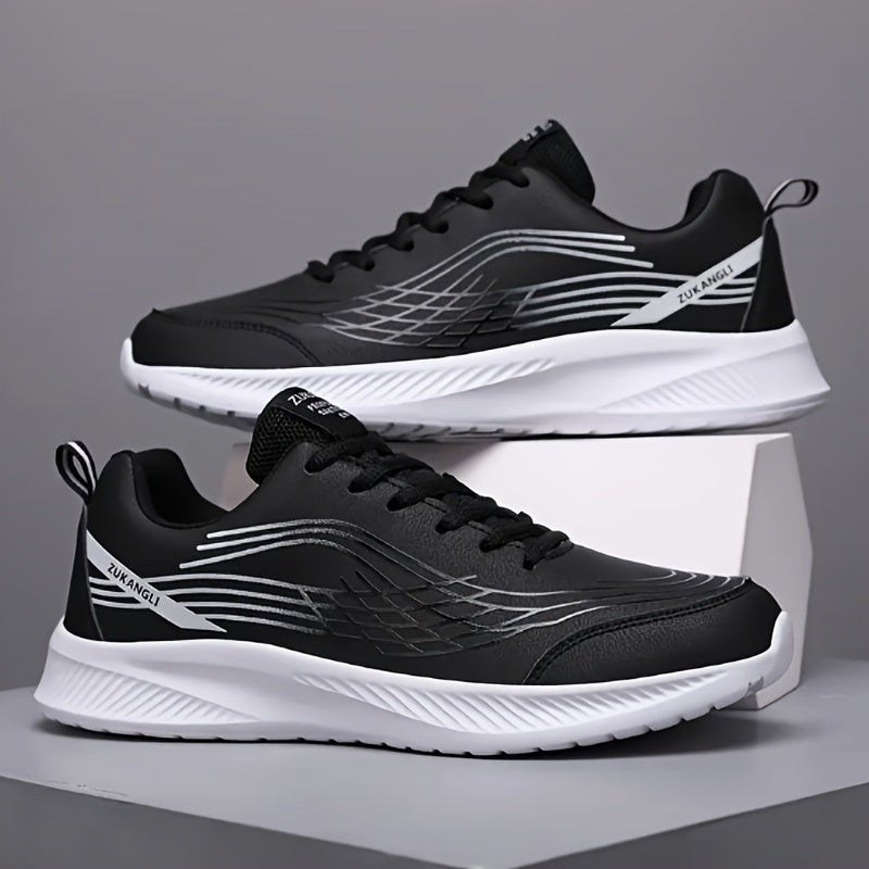 Men's Breathable Lightweight Running Shoes with Air Cushion Technology - Black Low-Top Sneakers for Walking, Jogging, Training & Casual Wear, PU Upper & MD Sole, All-Season Comfort, Sleek Sporty Design, Cushioned Support