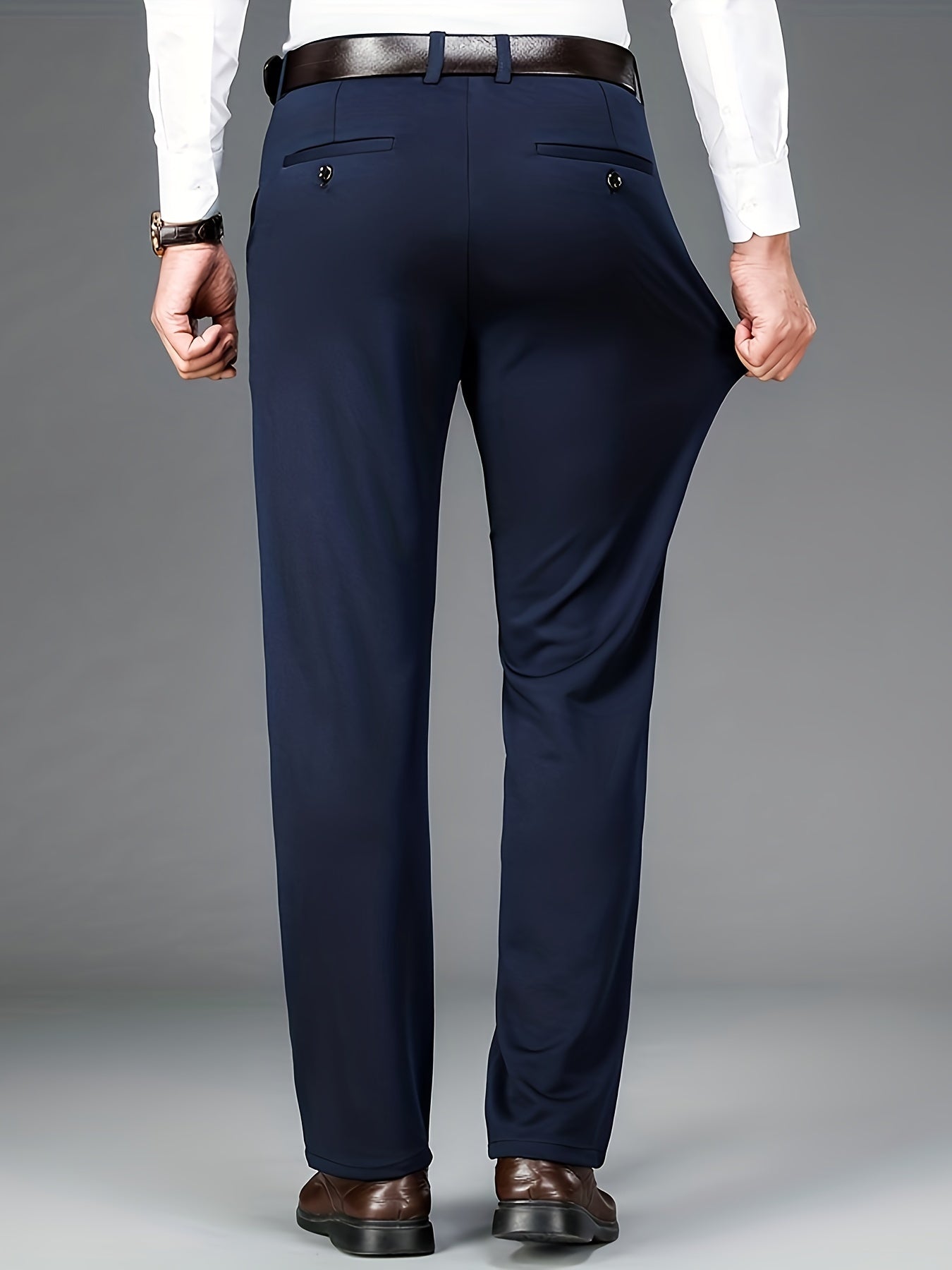 Men'S Classic Black Dress Pants - Nylon Blend, Straight Leg, Straight Leg Pants for Business Occasions