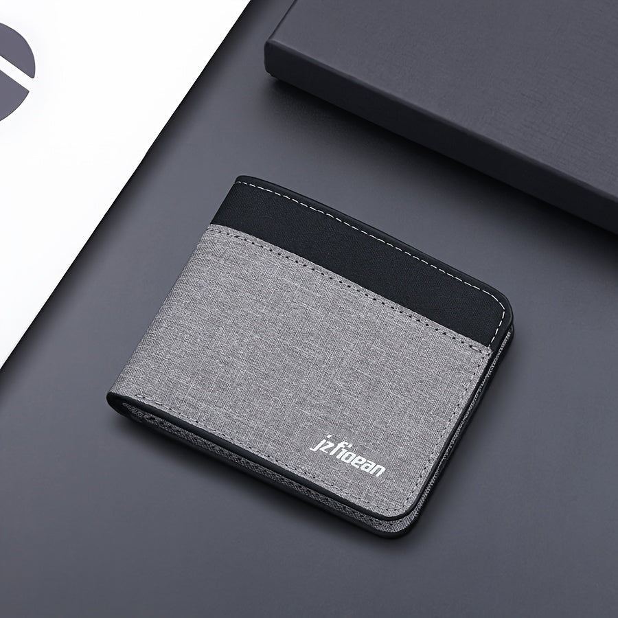 JULIANO Men's Slim Bifold Wallet - Multi-Card Holder with Cash Slot, Denim & Faux Leather Patchwork, Coin Purse in Black, Blue, Gray - Oxford Material for Everyday Use, Small Wallet