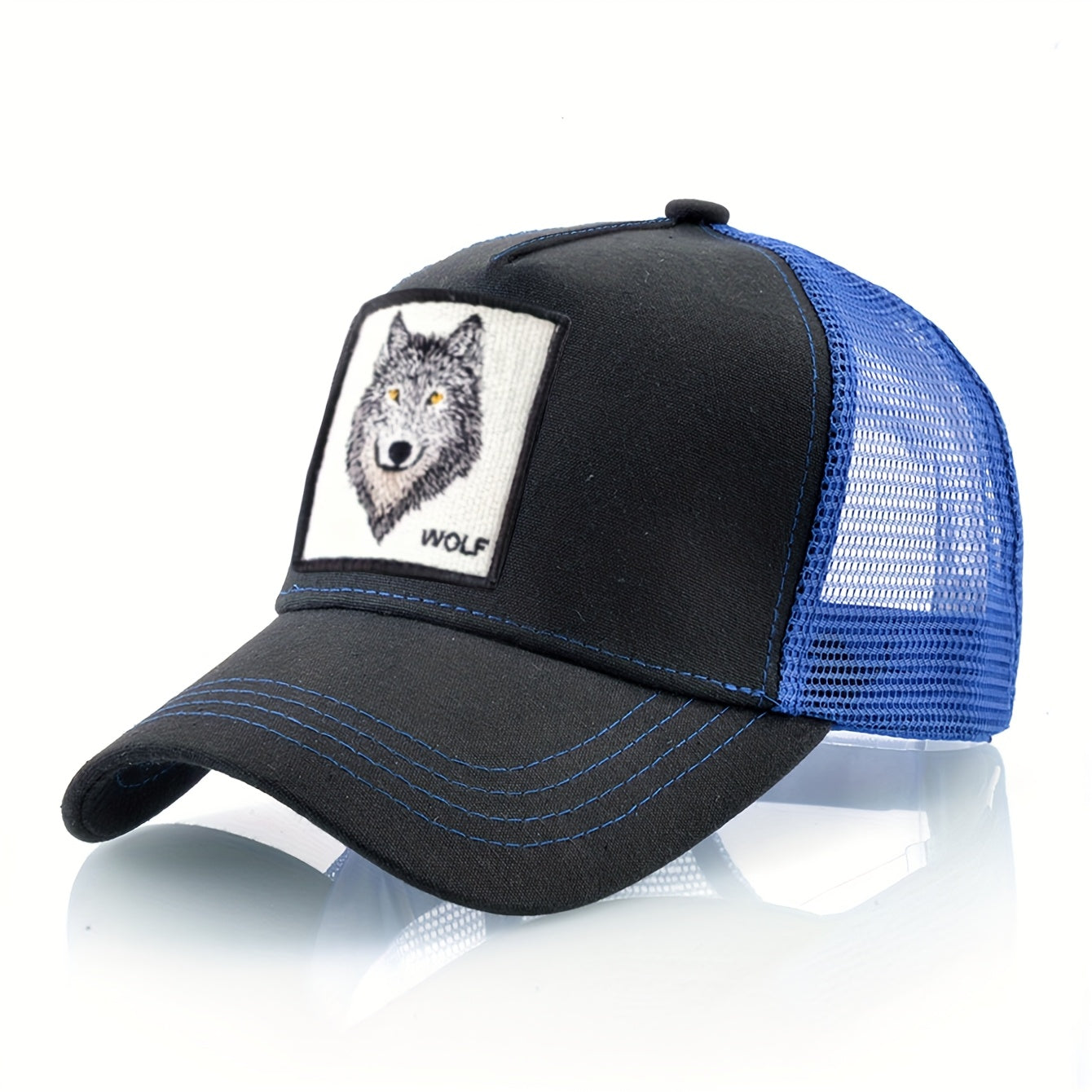 Animal Caps Trucker Hat Men Black Baseball Cap Women White Baseball Cap Men Wolf Trucker Cap Breathable Mesh Summer Baseball Caps Men'S & Women'S Wolf Embroidery Snapback Trucker Hat Fitted Outdoor Sports Adjustable Cap Gorra