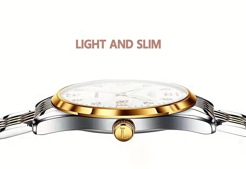POEDAGAR Elegant Luxury Quartz Watch for Women - Waterproof, Luminous Calendar, Ultra-Thin Movement, Stainless Steel Band, Round Alloy Case, Ideal for Parties and Holidays