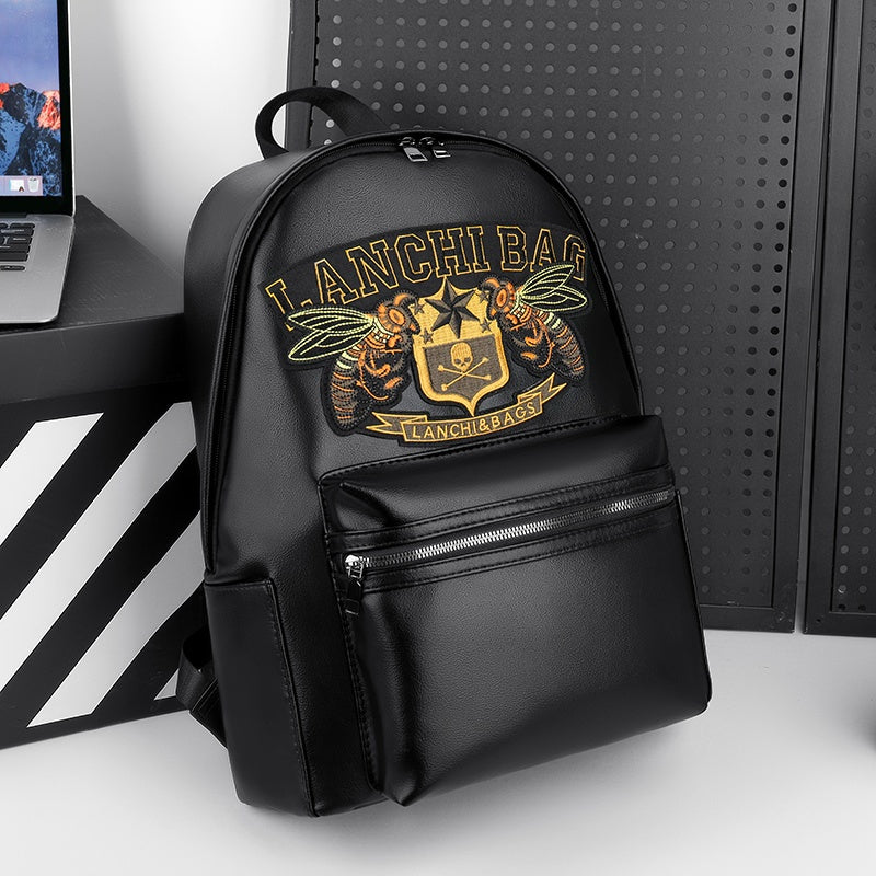 Men'S Genuine Backpack - Large Capacity, Multi-Functional Trolley Bag with Adjustable Straps, Golden Embossed Design, Perfect for School, Work, or Travel, Backpack for Travel, Durable Zipper Closure