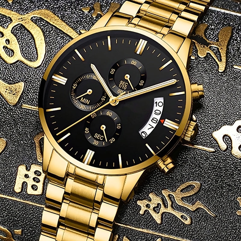 1pc Men's Stylish Black Stainless Steel Quartz Watch - Elegant Round Dial, Durable Analog Display, Perfect Gift for Valentine's Day, Birthday, Christmas, etc., Gift Watches | Elegant Wristwatches | Analog Watches