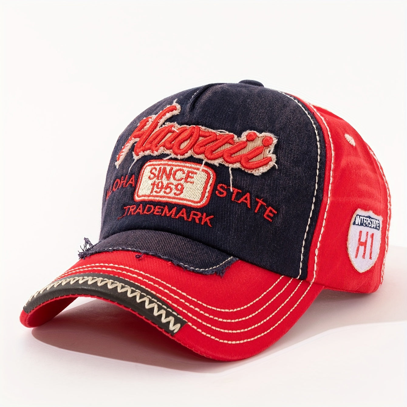 Vintage "Hawaii" Embroidered Baseball Cap - Distressed Two-Tone Design, Breathable Cotton, Adjustable Fit, Casual & Travel Hat (Beige/Black, Brown/Red, Red/White)