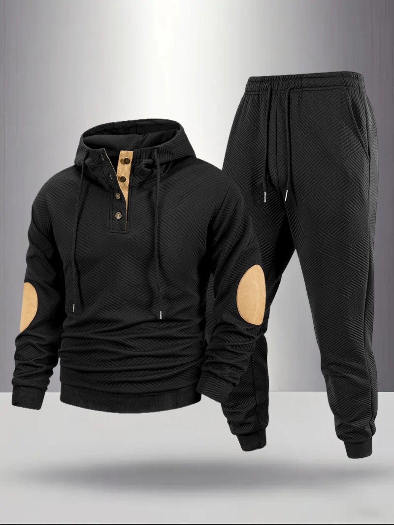 2pcs Autumn New Texture Men's Sportswear Set, Hoodie and Drawstring Pants with Pocket Contrast Design, Lightweight for Outdoor Sports and Casual Wear