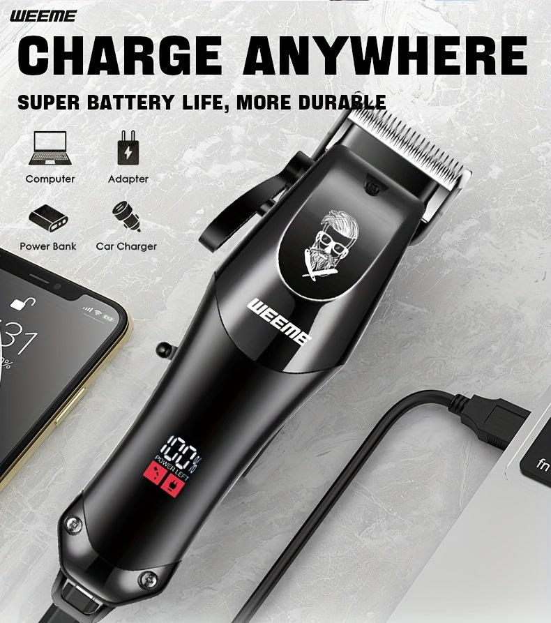 WEEME Men'S Electric Haircut Kit 1pc Men'S Hair Clipper + 1pc T-Blade Trimmer Sharp Precision Haircutting, LED Digital Display, Cordless Portable Use, Suitable for Haircutting, Beard Trimming, Sculpting Styling, Home Travel