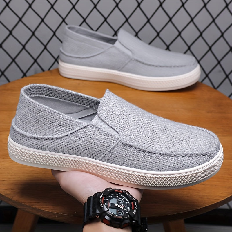 Men's Slip-On Casual Shoes - Lightweight Breathable Fabric Upper & Durable Rubber Sole, Low-Top Comfortable Walking Shoes for Daily Wear, Outdoor Activities, Vacation - Black, Sleek Design, Flexible Sole, Urban Style