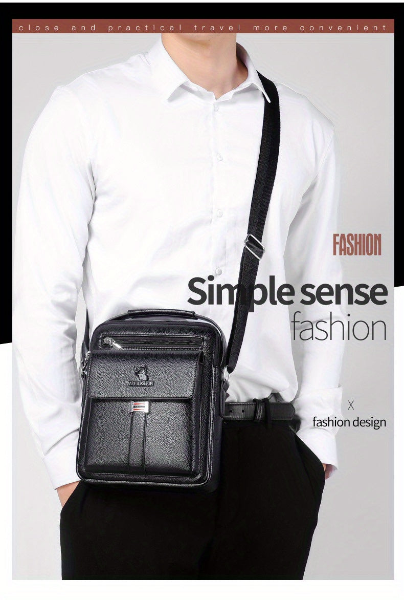 WEIXIER Men's Vintage Business Casual Adjustable Shoulder Bag - Black, Multiple Compartments, Zippered Pockets, Compact Design for Everyday Use, Everyday Shoulder Bag | Vintage Style Bag | Secure Zip Closure, Small Crossbody