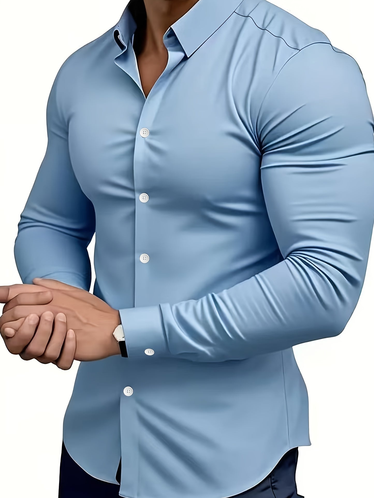 Men's Classic Solid Color Long Sleeve Dress Shirt - Regular Fit Point Collar, Non-Stretch Fabric for Office, Business & Casual Wear, All-Season Versatile Wardrobe Staple, Everyday Comfort, Sleek Appearance, Easycare Material