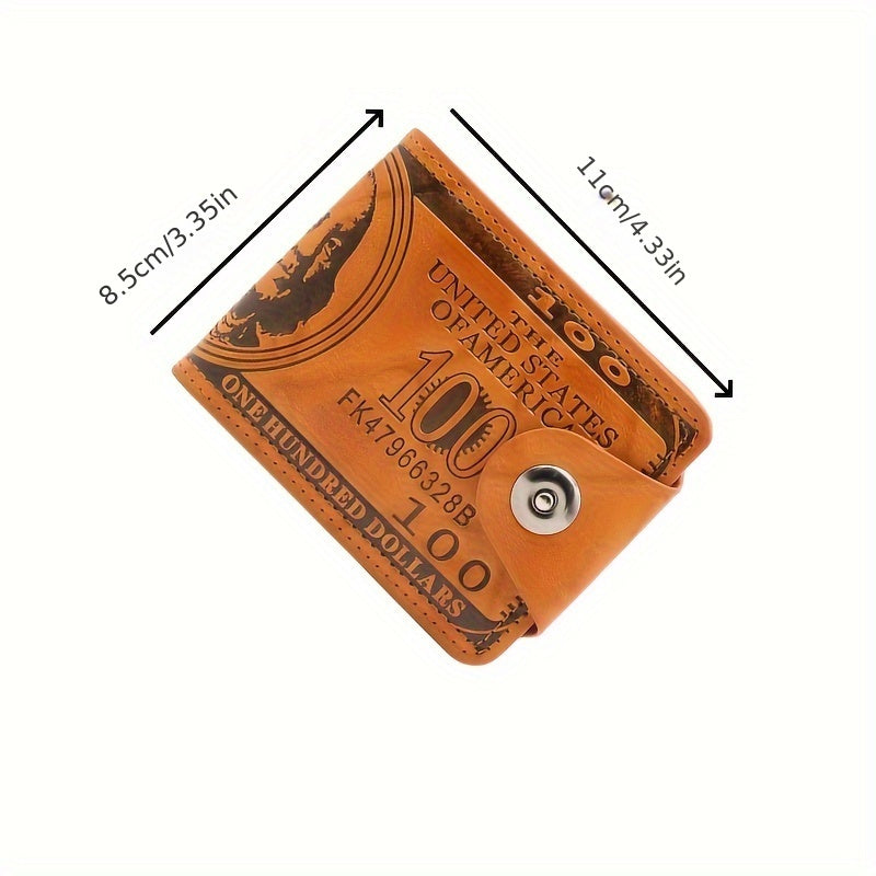 Men's Dollar Bill Print PU Leather Wallet, Street Style Fashion Accessory with Snap Closure