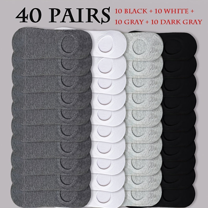 40 Pairs Men'S & Women'S Invisible Boat Socks - Breathable, Lightweight Running & Sports Socks with No-Show Design, Polyester Knit Fabric, Solid Colors (Gray, White, Black), Everyday Leisure Socks | Solid Color Socks | Lightw