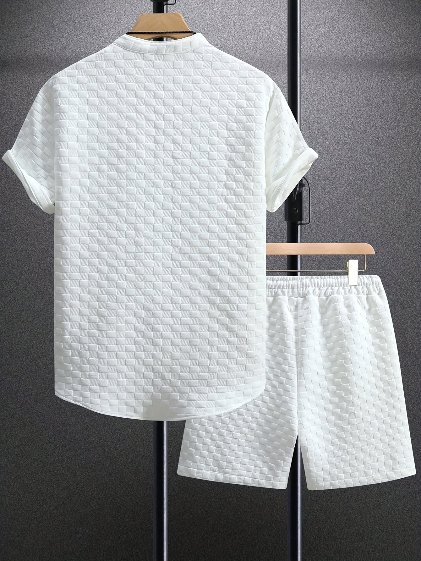 Men'S Casual Athletic Short Sleeve Shirt & Drawstring Shorts Set - Navy Blue, Lightweight Polyester, Perfect for Beach, Camping, and Outdoor Activities, Beach Attire | Stylish Casualwear | Lightweight Fabric