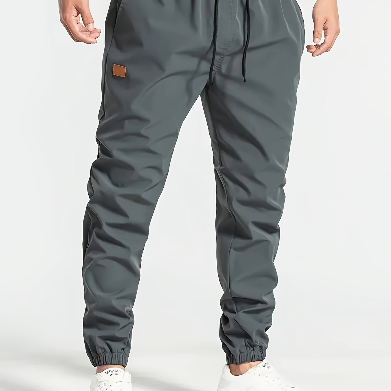 Men's Solid Color Drawstring Cargo Pants - Casual, Loose Fit with Multiple Pockets, Machine Washable