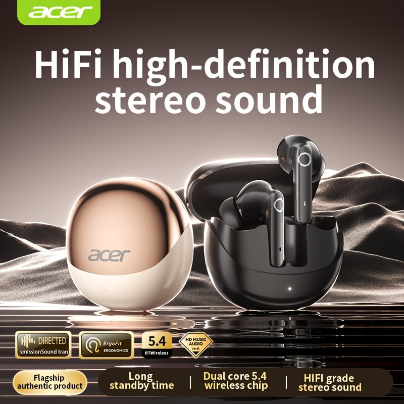 ACER HiFi բարձր թույլտվությամբ ստերեո ձայնային TWS անլար ականջակալներ՝ զանգերի աղմուկի չեղարկմամբ, երկար սպասման ժամանակ, երկմիջուկ 5.4 անլար չիպ, HIFI կարգի ստերեո ձայն, թեթև հպումային դիզայն, նորաձև դիզայն, հարմարավետ