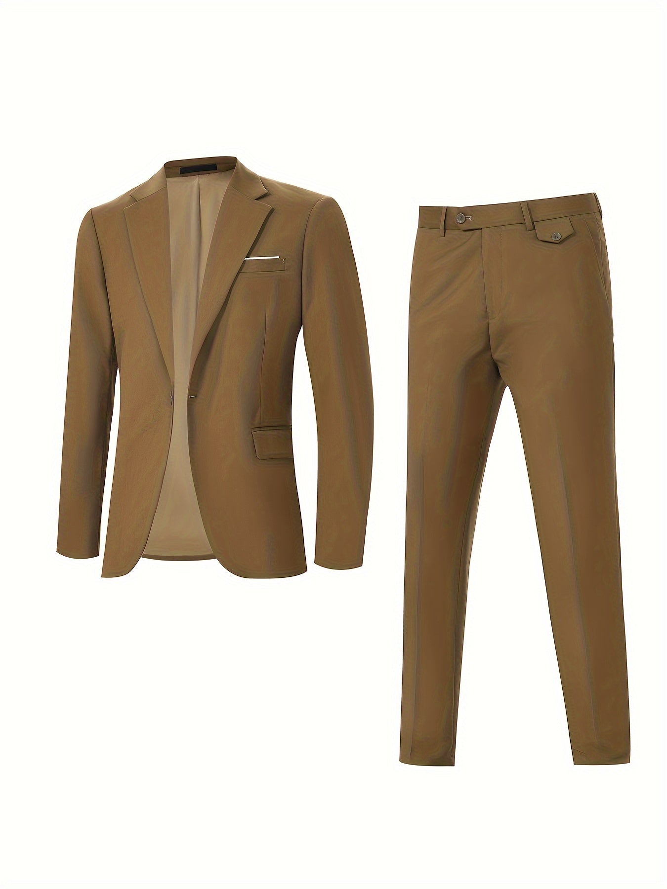2pcs Men's Elegant Business Casual Suit Set - Includes Classic Lapel Blazer & Dress Pants, Polyester/Rayon Blend, with Pockets - Perfect for Weddings & Formal Occasions