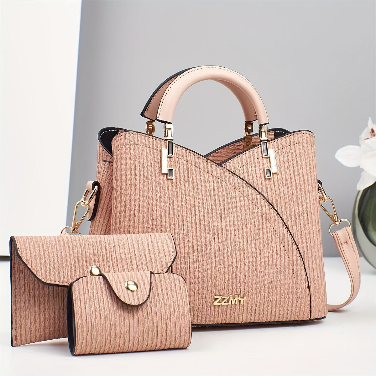 3pcs Set Striped Fashion Handbags, Multifunctional Large Capacity Crossbody Bag with Stylish Design, New Fashionable Women's Small Square Shoulder Bags Versatile Casual Multi-Layer Large Capacity Single-Shoulder or Crossbody