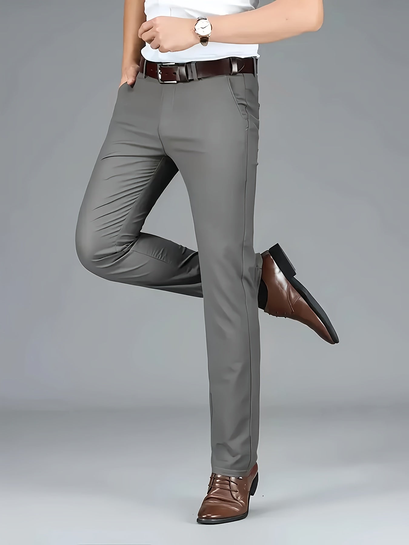Four Seasons Men's New Casual Formal Pants Business Style Trendy Casual Long Pants Fashionable Versatile Men's Elastic Western Pants Comfortable Classic Design Casual Wear
