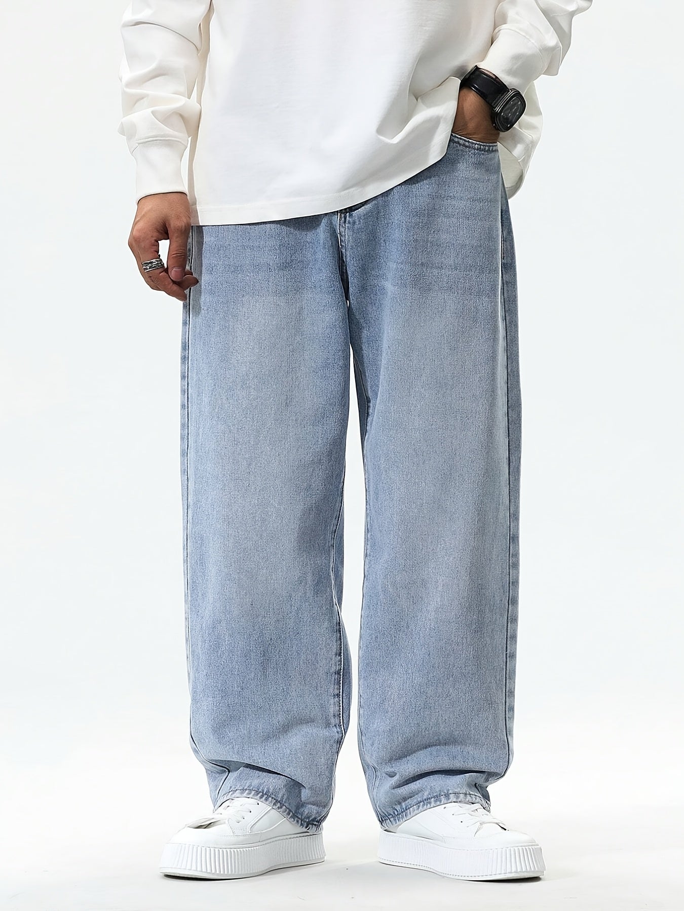 Men'S Casual Loose Fit Denim Jeans, 88.5% Cotton 8.5% Polyester 3% Rayon, All-Season Solid Color Washed Fabric, Regular Length, Non-Stretch Woven Denim Pants