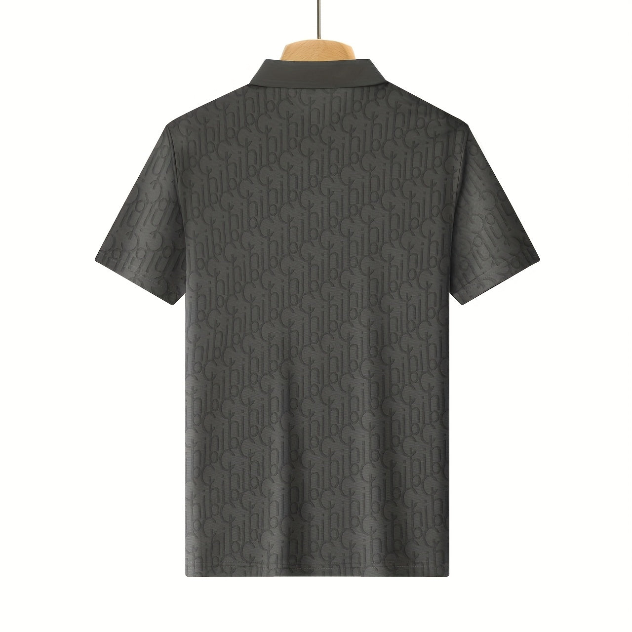 Men'S Casual Summer Short Sleeve T-Shirt with "Gil" Letter Print, Light Gray, Button-Up Collar, Medium Stretch Fabric, Regular Fit, Perfect for Weekend Outings, Relaxed Outing Shirt | Letter Print Tee | Medium Stretch Fabric