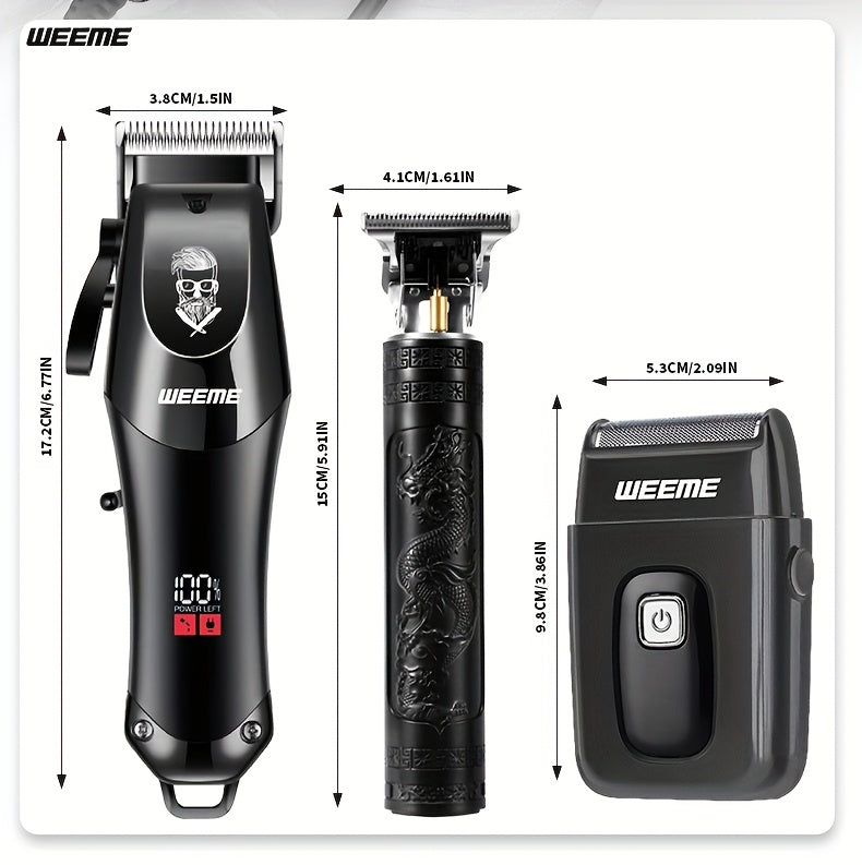 WEEME Men'S Electric Haircut Kit 1pc Men'S Hair Clipper + 1pc T-Blade Trimmer Sharp Precision Haircutting, LED Digital Display, Cordless Portable Use, Suitable for Haircutting, Beard Trimming, Sculpting Styling, Home Travel