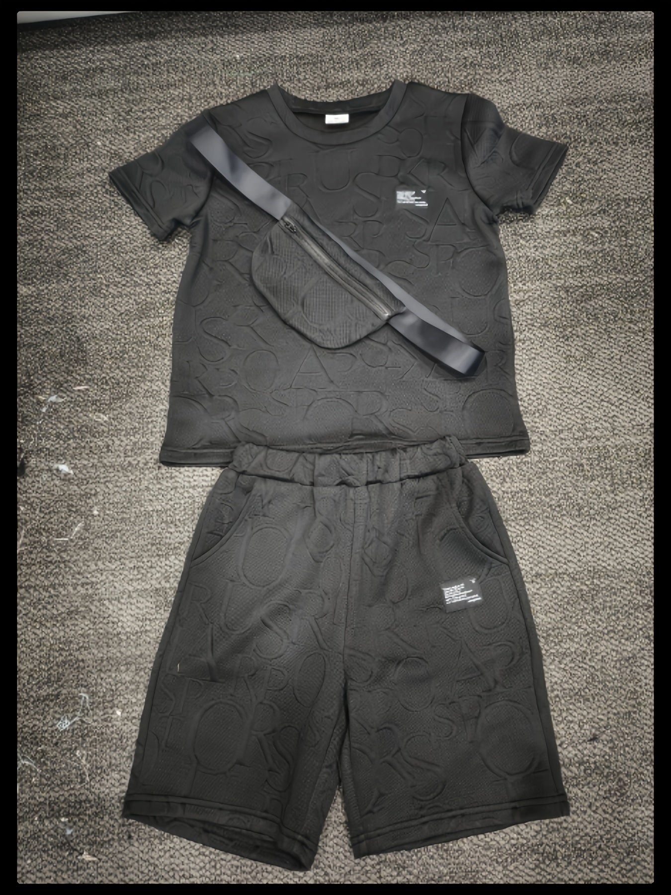 Boys' Stylish White Short Sleeve T-Shirt + Casual Shorts + Fashion Crossbody Bag Set, Perfect for Outdoor