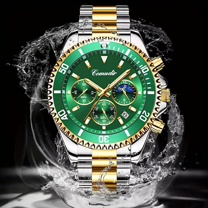 1pc New Fashion Stainless Steel Luxury Quartz Watch, High-end, Casual, Round Dial, Multi-scale, Night Light, Date Display, with Birthday, Holiday, Anniversary, for Men, Travel, Party