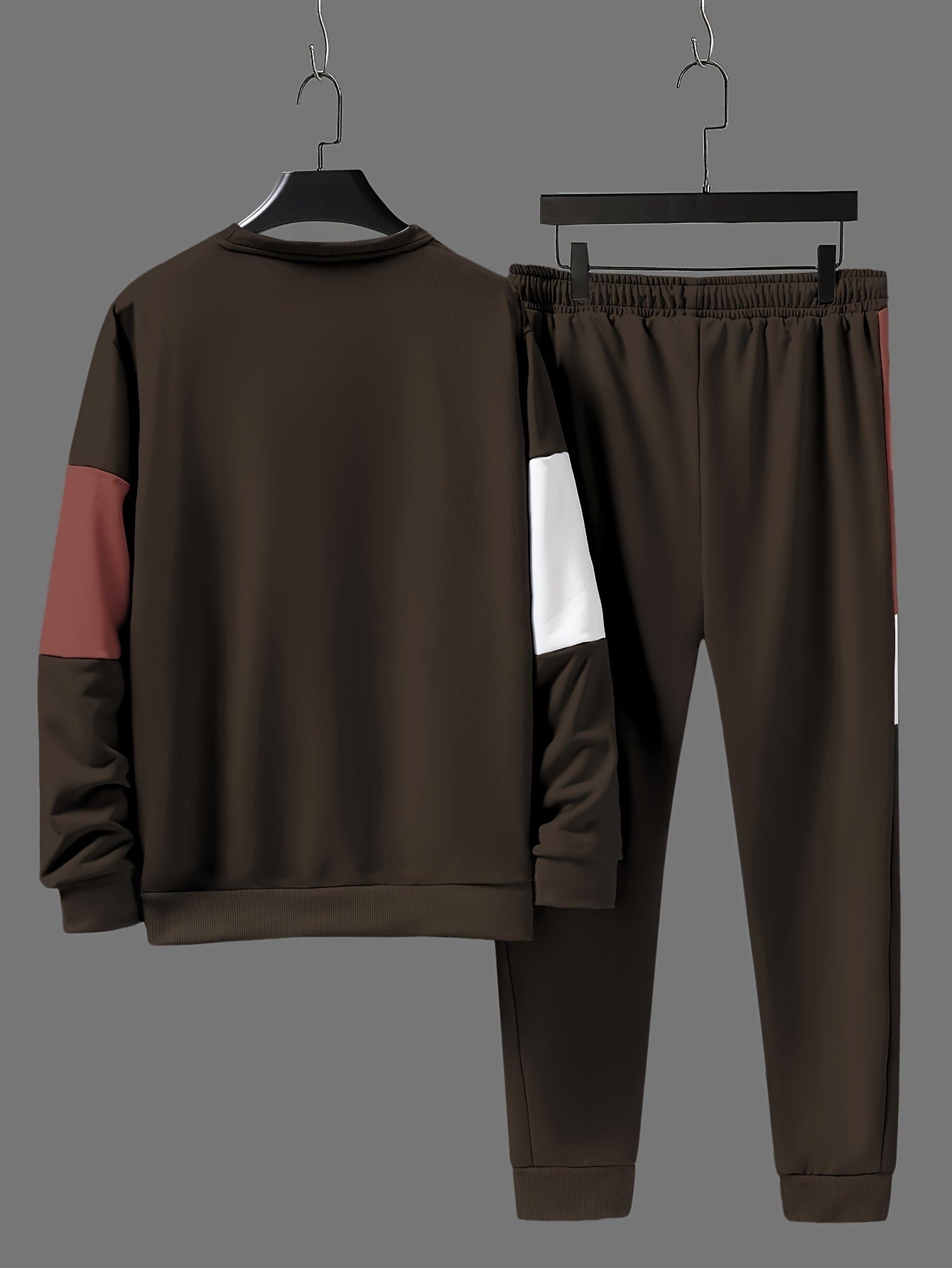 Men's Casual Crew Neck Sweatshirt & Joggers Set - Color Block, Polyester Blend, Machine Washable - Perfect for Spring/Fall, Leisure Style, Conventional Version, Spring/Autumn