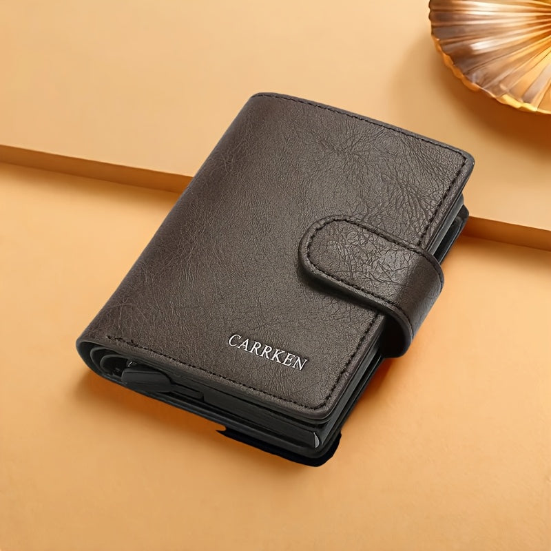 Men'S Short Wallet, Automatic Pop-Up Credit Card Holder, Short Wallet, Ideal Gift for Men, Multi-Functional Men'S Card Holder, Stylish, Trendy, Minimalist Credit Card Holder, Pop-Up Card Holder, High-Quality Faux Leather, Cap