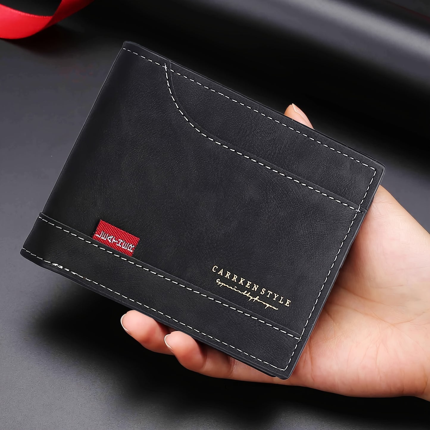 Men's Vintage-Style Black Faux Leather Wallet with Zipper - Multiple Card Slots, Multi-Functional ID Holder