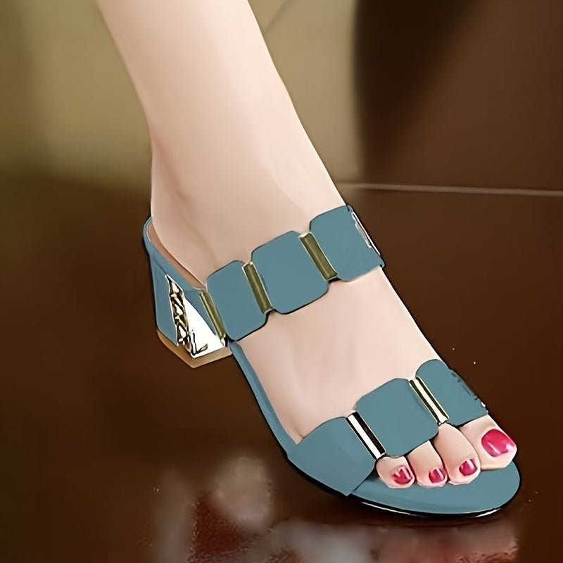 Women'S Stylish Summer Slide Sandals - Mid-Heel, Open Toe, Slip-On Design with Rubber Sole and EVA Insole, Comfortable PU Upper - Perfect for Casual or Dressy Outfits, Strappy Sandal