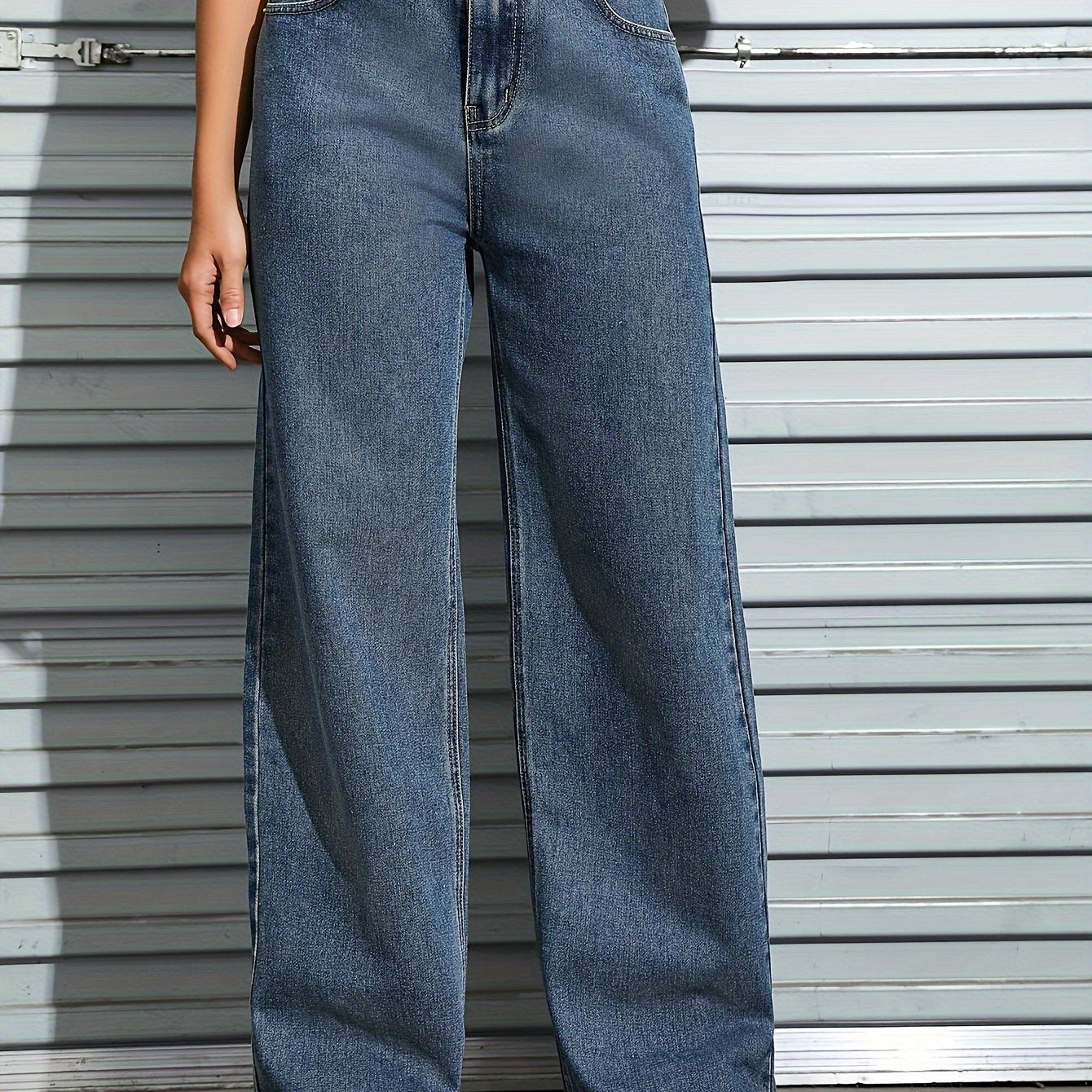 Plain Washed Blue Loose Fit Casual Slash Pocket Jeans Denim Pants, Women's Denim Jeans & Clothing For Autumn