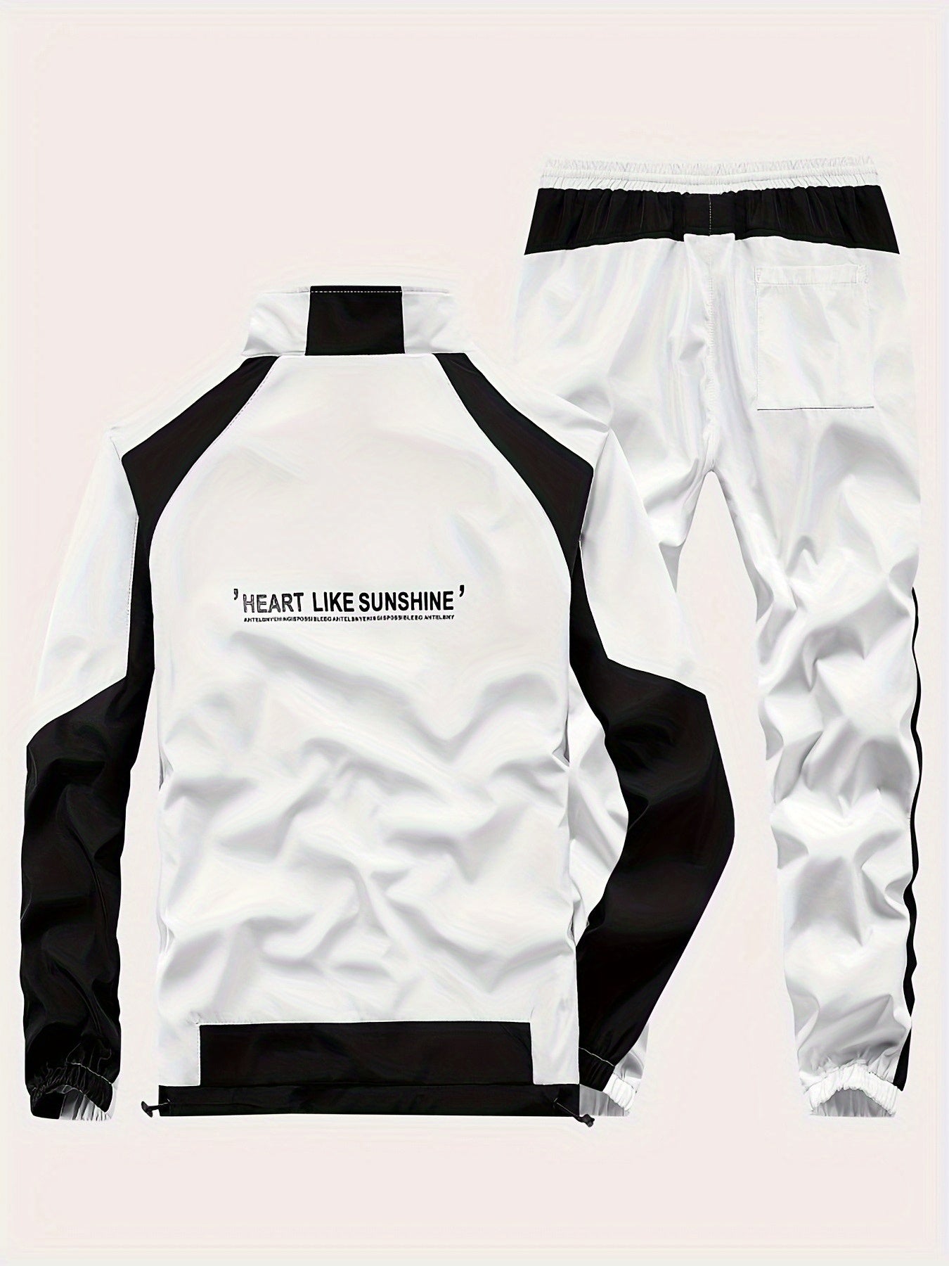 Unisex Sportswear Set for Spring And Autumn, Featuring a Zip-Up Jacket with a Stand Collar And Striped Long Pants in Black And White, a Stylish Outfit That Makes a Great Gift, Sweat-Resistant, Hand Wash Only, Workout Accessor
