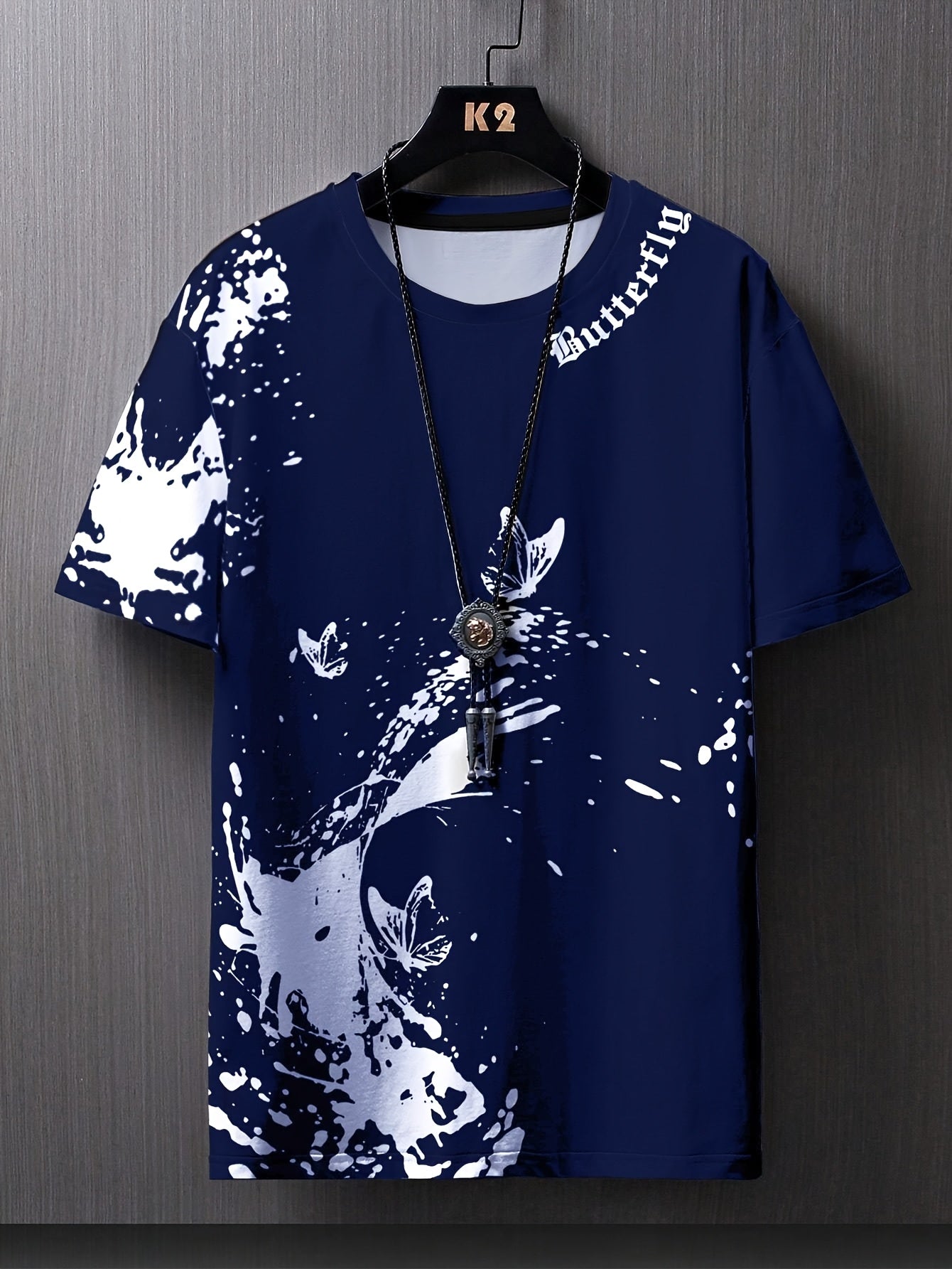 Men's Flat Shoulder Casual Butterfly Print Short Sleeve T-Shirt XT7119