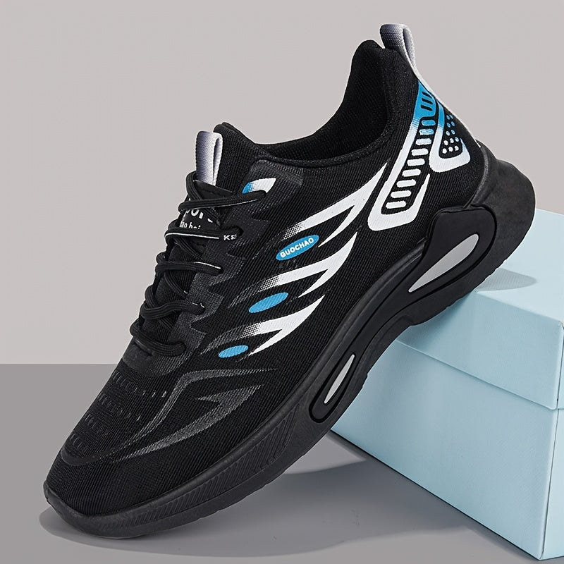 Men's Breathable Athletic Sneakers - Stylish Color Block Design with Blue Accents, Lightweight Running Shoes for Outdoor Activities and Casual Wear, Rubber Sole Footwear, Fabric Upper