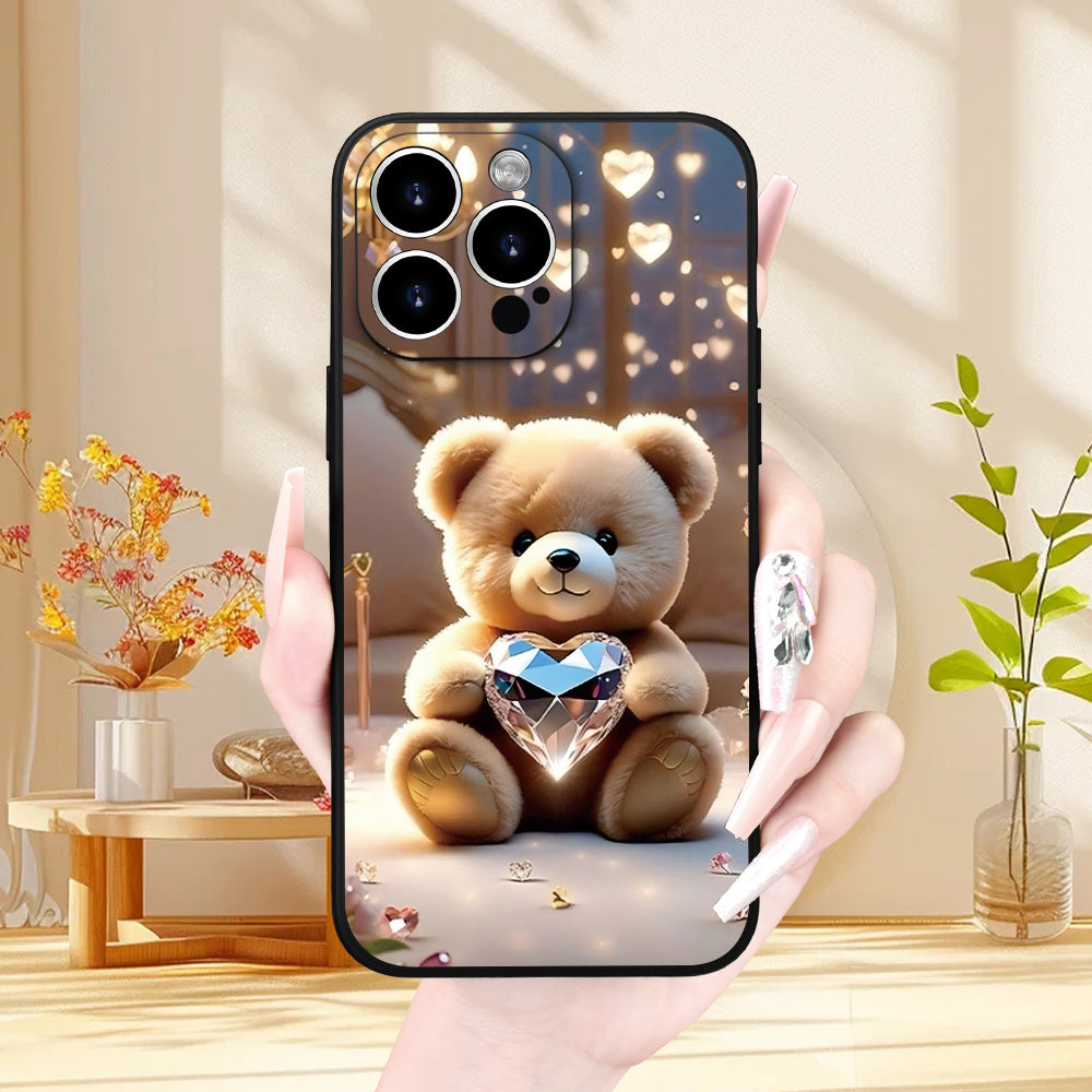 Creative Crystal Heart Bear Pattern Phone Case, Thick Full-Body Protection, Shockproof And Drop-Resistant TPU Soft Protective Cover, Suitable As a Gift for Birthdays Or Holidays for Both Men And Women, Compatible with Iphone