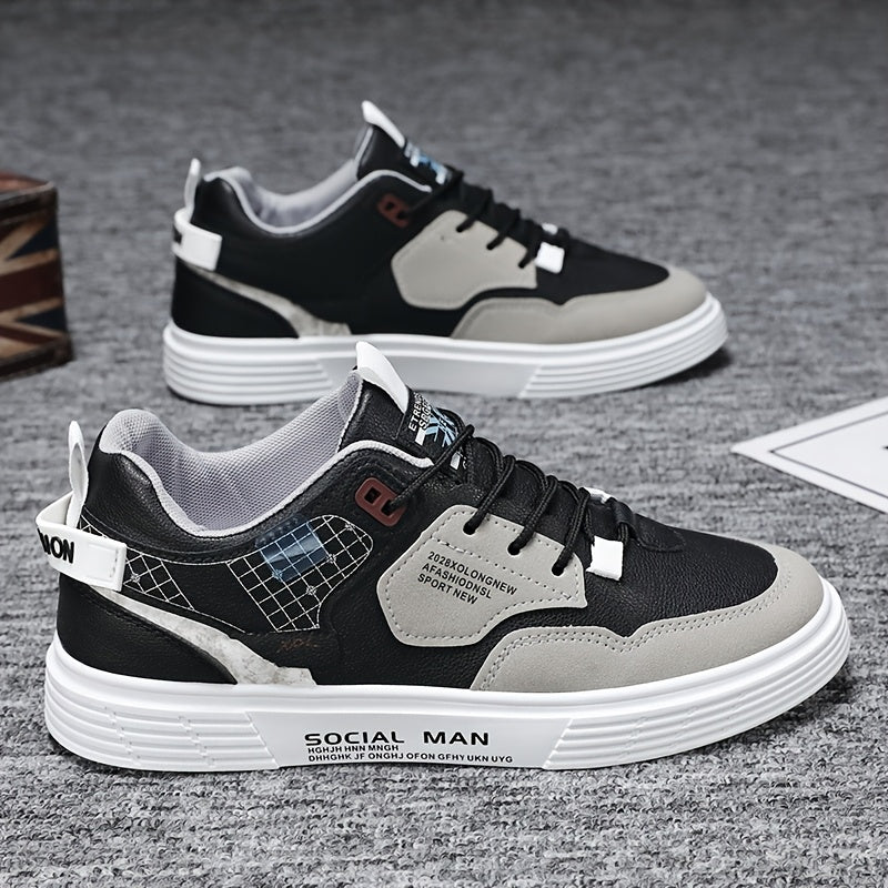 Men's Stylish Athletic Sneakers - Durable, Non-Slip, Thick Sole for Height Boost & Shock Absorption, Casual Campus Trend, Versatile Lace-Up Design